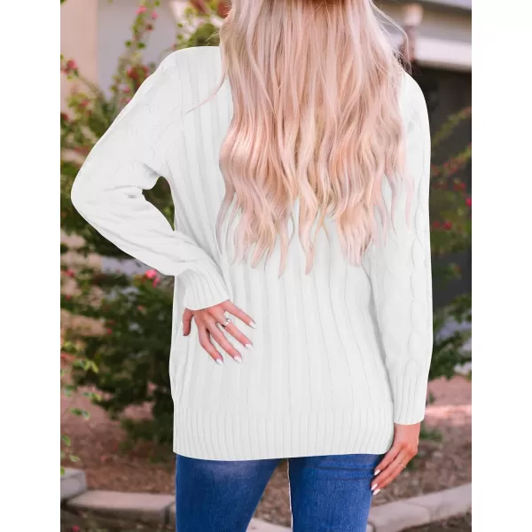 ZESICA Womens 2024 Fall Casual Long Sleeve Button Down Open Front Cable Knit Cardigan Sweater CoatWhite