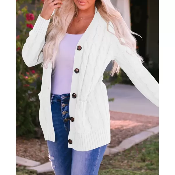 ZESICA Womens 2024 Fall Casual Long Sleeve Button Down Open Front Cable Knit Cardigan Sweater CoatWhite