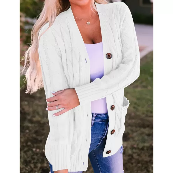 ZESICA Womens 2024 Fall Casual Long Sleeve Button Down Open Front Cable Knit Cardigan Sweater CoatWhite