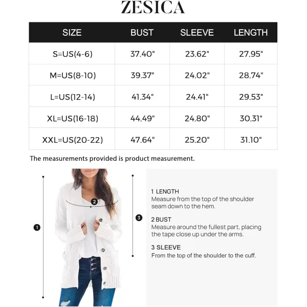 ZESICA Womens 2024 Fall Casual Long Sleeve Button Down Open Front Cable Knit Cardigan Sweater CoatWhite