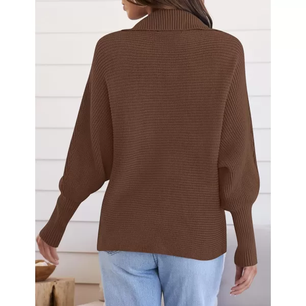 ZESICA Womens 2024 Fall Lapel Collar V Neck Long Sleeve Ribbed Knit Comfy Loose Casual Pullover Sweater Jumper TopCoffee