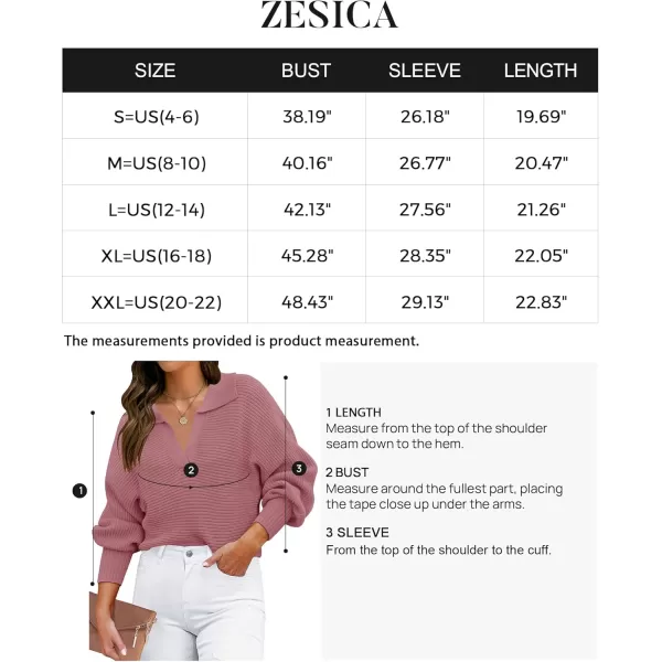 ZESICA Womens 2024 Fall Lapel Collar V Neck Long Sleeve Ribbed Knit Comfy Loose Casual Pullover Sweater Jumper TopDustypink