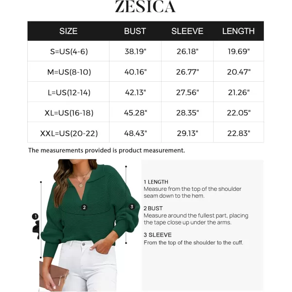 ZESICA Womens 2024 Fall Lapel Collar V Neck Long Sleeve Ribbed Knit Comfy Loose Casual Pullover Sweater Jumper TopForestgreen