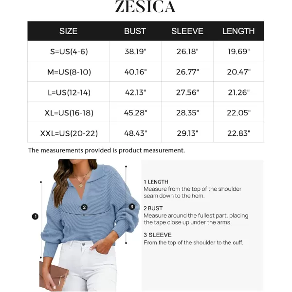 ZESICA Womens 2024 Fall Lapel Collar V Neck Long Sleeve Ribbed Knit Comfy Loose Casual Pullover Sweater Jumper TopLightblue