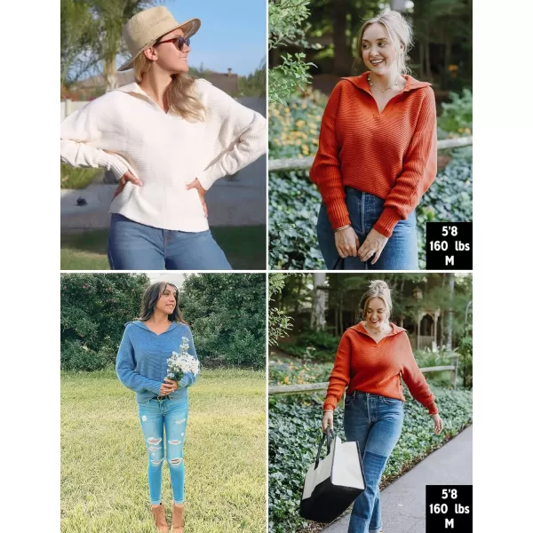 ZESICA Womens 2024 Fall Lapel Collar V Neck Long Sleeve Ribbed Knit Comfy Loose Casual Pullover Sweater Jumper TopMaple