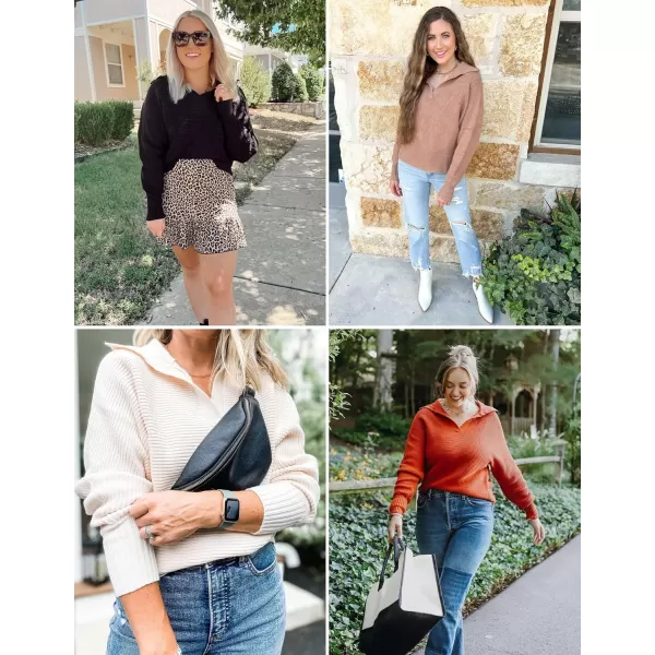 ZESICA Womens 2024 Fall Lapel Collar V Neck Long Sleeve Ribbed Knit Comfy Loose Casual Pullover Sweater Jumper TopOatmeal