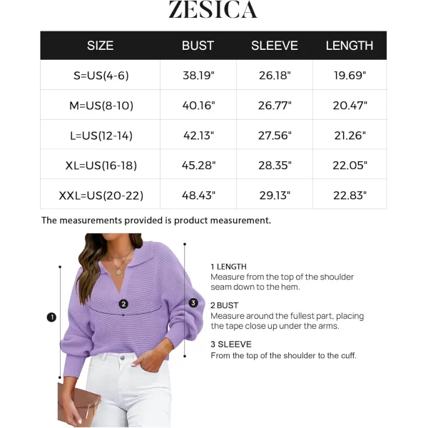 ZESICA Womens 2024 Fall Lapel Collar V Neck Long Sleeve Ribbed Knit Comfy Loose Casual Pullover Sweater Jumper TopPurple