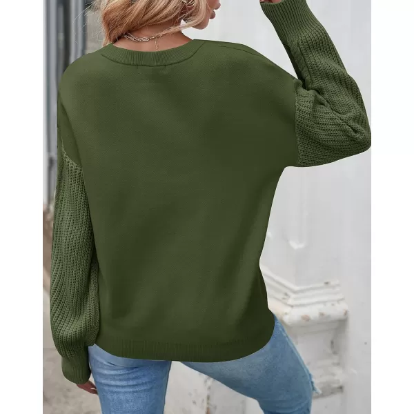ZESICA Womens 2024 Fall Long Sleeve Crew Neck Solid Color Cable Knit Chunky Casual Oversized Pullover Sweater TopsArmygreen