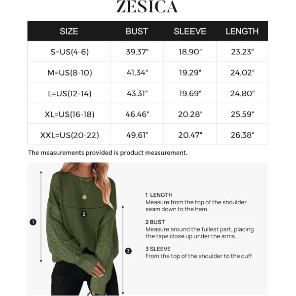 ZESICA Womens 2024 Fall Long Sleeve Crew Neck Solid Color Cable Knit Chunky Casual Oversized Pullover Sweater TopsArmygreen