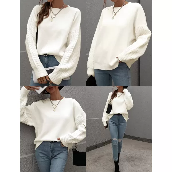 ZESICA Womens 2024 Fall Long Sleeve Crew Neck Solid Color Cable Knit Chunky Casual Oversized Pullover Sweater TopsBeige
