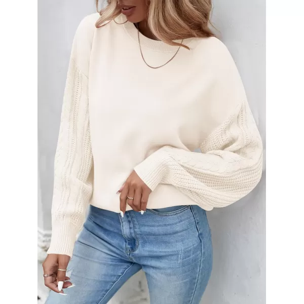 ZESICA Womens 2024 Fall Long Sleeve Crew Neck Solid Color Cable Knit Chunky Casual Oversized Pullover Sweater TopsBeige