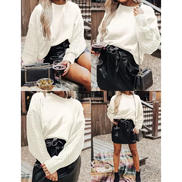 ZESICA Womens 2024 Fall Long Sleeve Crew Neck Solid Color Cable Knit Chunky Casual Oversized Pullover Sweater TopsBeige