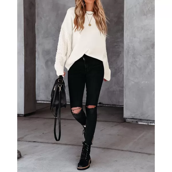 ZESICA Womens 2024 Fall Long Sleeve Crew Neck Solid Color Cable Knit Chunky Casual Oversized Pullover Sweater TopsBeige