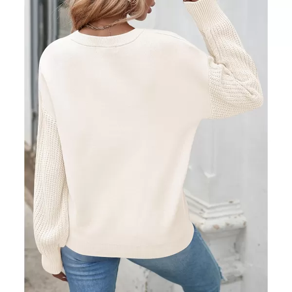 ZESICA Womens 2024 Fall Long Sleeve Crew Neck Solid Color Cable Knit Chunky Casual Oversized Pullover Sweater TopsBeige