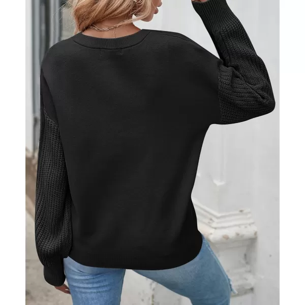 ZESICA Womens 2024 Fall Long Sleeve Crew Neck Solid Color Cable Knit Chunky Casual Oversized Pullover Sweater TopsBlack