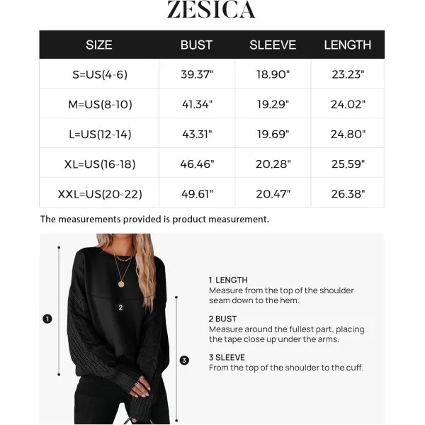 ZESICA Womens 2024 Fall Long Sleeve Crew Neck Solid Color Cable Knit Chunky Casual Oversized Pullover Sweater TopsBlack