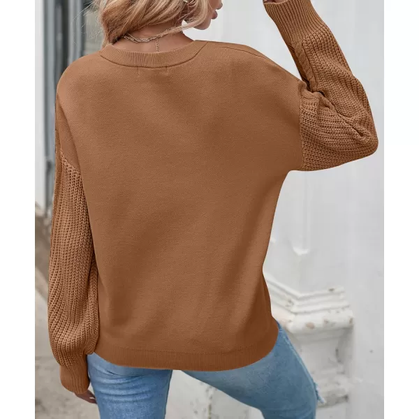 ZESICA Womens 2024 Fall Long Sleeve Crew Neck Solid Color Cable Knit Chunky Casual Oversized Pullover Sweater TopsCamel