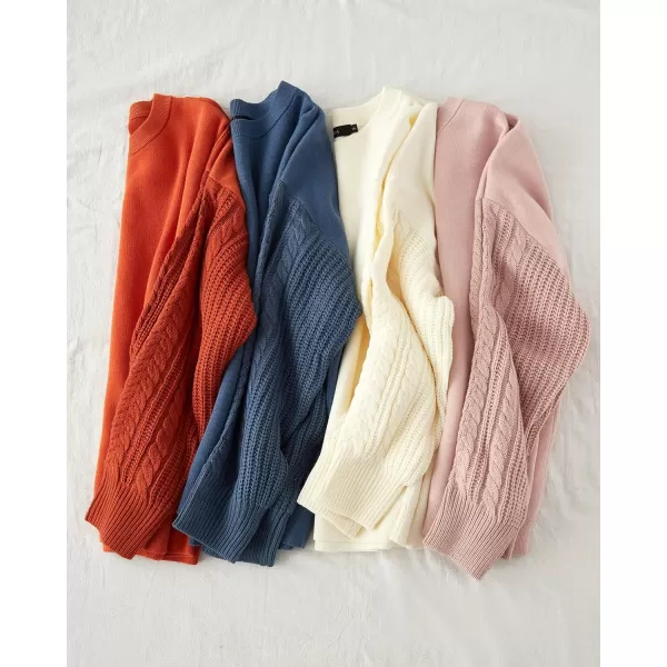 ZESICA Womens 2024 Fall Long Sleeve Crew Neck Solid Color Cable Knit Chunky Casual Oversized Pullover Sweater TopsCamel