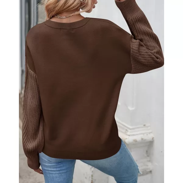 ZESICA Womens 2024 Fall Long Sleeve Crew Neck Solid Color Cable Knit Chunky Casual Oversized Pullover Sweater TopsCoffee