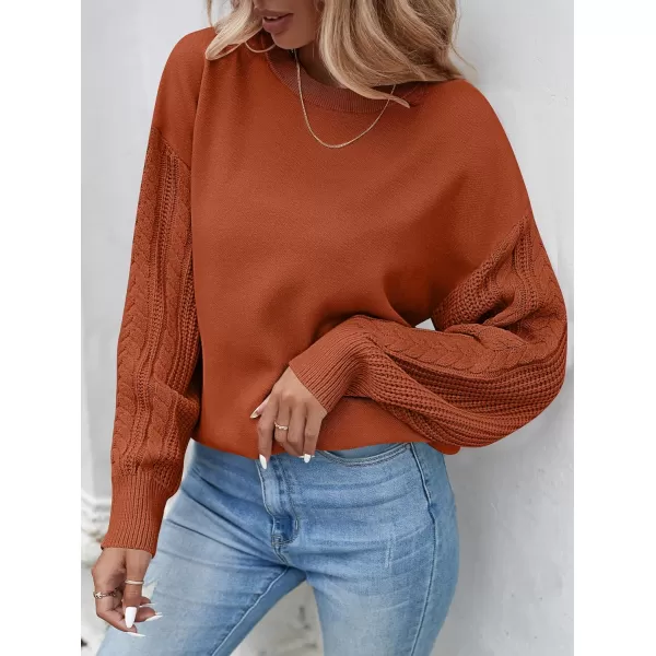 ZESICA Womens 2024 Fall Long Sleeve Crew Neck Solid Color Cable Knit Chunky Casual Oversized Pullover Sweater TopsDeeporange