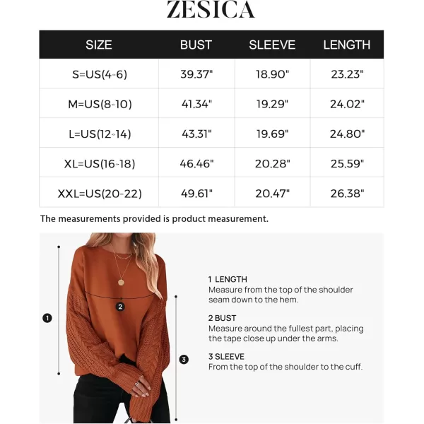ZESICA Womens 2024 Fall Long Sleeve Crew Neck Solid Color Cable Knit Chunky Casual Oversized Pullover Sweater TopsDeeporange