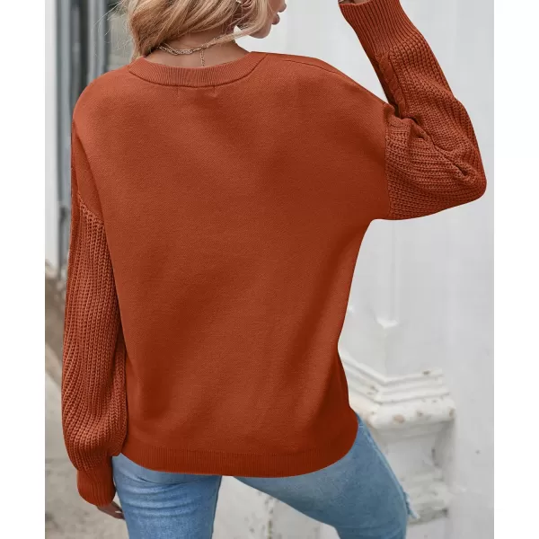 ZESICA Womens 2024 Fall Long Sleeve Crew Neck Solid Color Cable Knit Chunky Casual Oversized Pullover Sweater TopsDeeporange