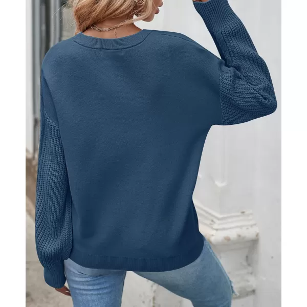 ZESICA Womens 2024 Fall Long Sleeve Crew Neck Solid Color Cable Knit Chunky Casual Oversized Pullover Sweater TopsDustyblue