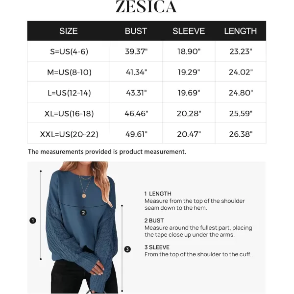 ZESICA Womens 2024 Fall Long Sleeve Crew Neck Solid Color Cable Knit Chunky Casual Oversized Pullover Sweater TopsDustyblue