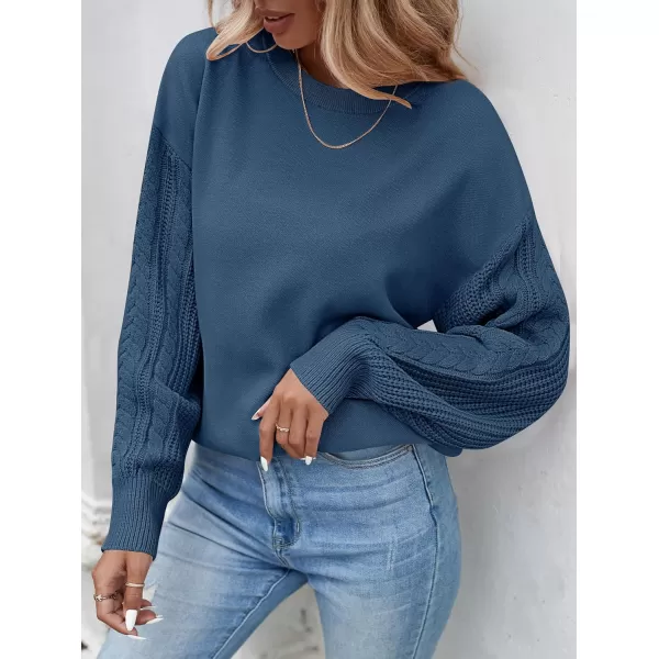 ZESICA Womens 2024 Fall Long Sleeve Crew Neck Solid Color Cable Knit Chunky Casual Oversized Pullover Sweater TopsDustyblue