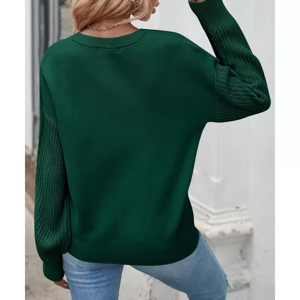 ZESICA Womens 2024 Fall Long Sleeve Crew Neck Solid Color Cable Knit Chunky Casual Oversized Pullover Sweater TopsForestgreen