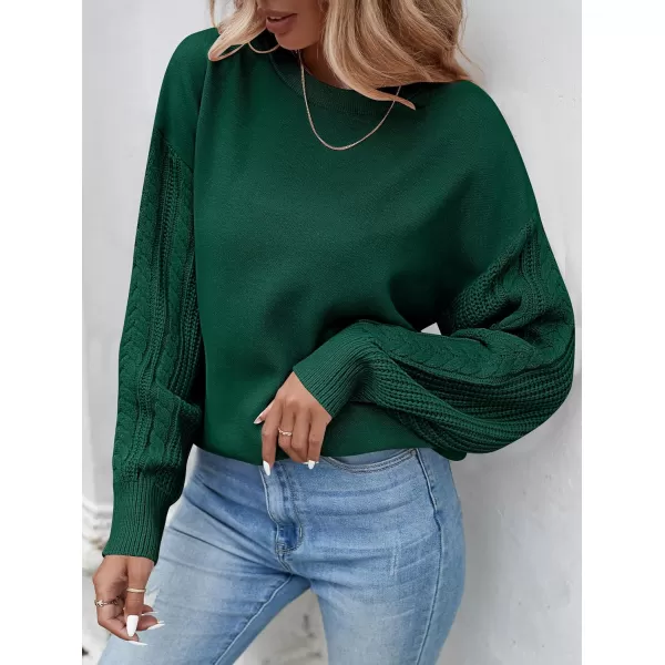 ZESICA Womens 2024 Fall Long Sleeve Crew Neck Solid Color Cable Knit Chunky Casual Oversized Pullover Sweater TopsForestgreen