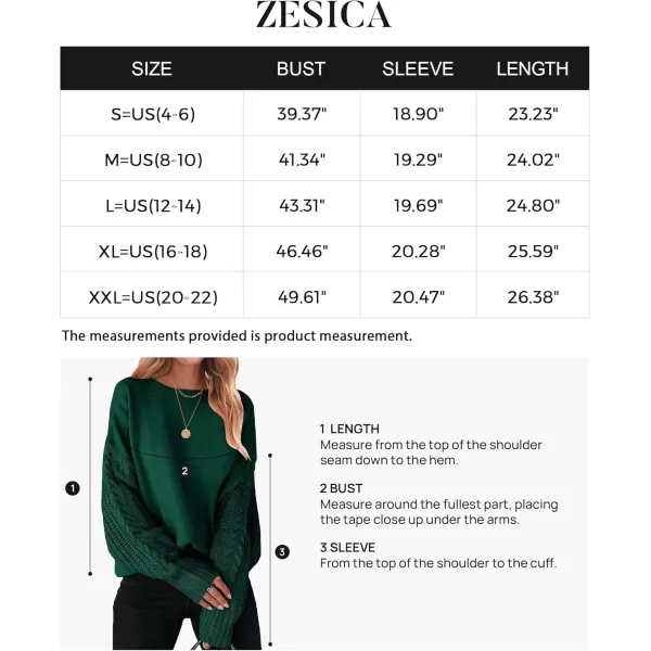 ZESICA Womens 2024 Fall Long Sleeve Crew Neck Solid Color Cable Knit Chunky Casual Oversized Pullover Sweater TopsForestgreen