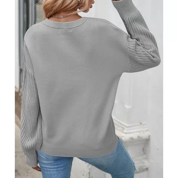 ZESICA Womens 2024 Fall Long Sleeve Crew Neck Solid Color Cable Knit Chunky Casual Oversized Pullover Sweater TopsGrey