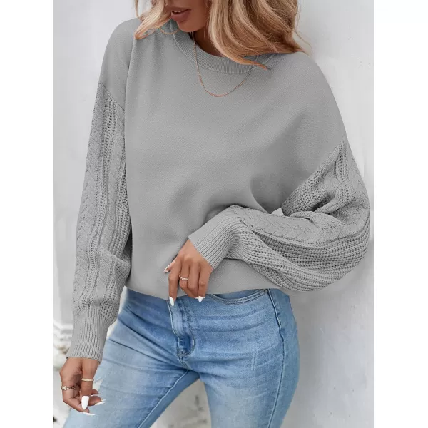 ZESICA Womens 2024 Fall Long Sleeve Crew Neck Solid Color Cable Knit Chunky Casual Oversized Pullover Sweater TopsGrey