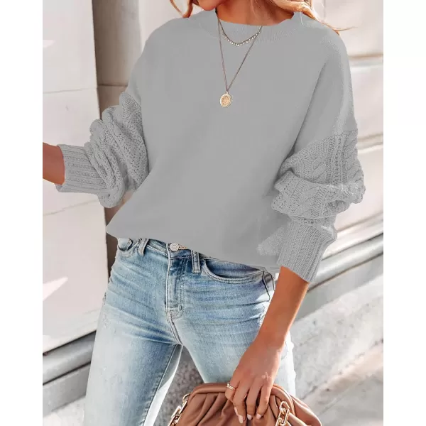 ZESICA Womens 2024 Fall Long Sleeve Crew Neck Solid Color Cable Knit Chunky Casual Oversized Pullover Sweater TopsGrey