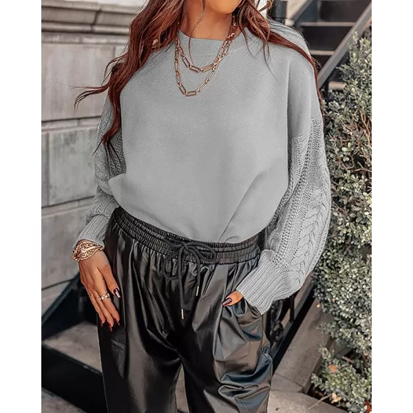 ZESICA Womens 2024 Fall Long Sleeve Crew Neck Solid Color Cable Knit Chunky Casual Oversized Pullover Sweater TopsGrey