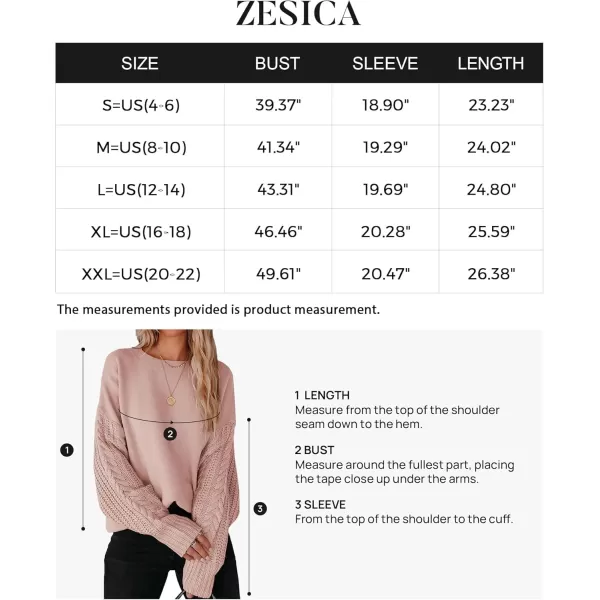 ZESICA Womens 2024 Fall Long Sleeve Crew Neck Solid Color Cable Knit Chunky Casual Oversized Pullover Sweater TopsGreypink