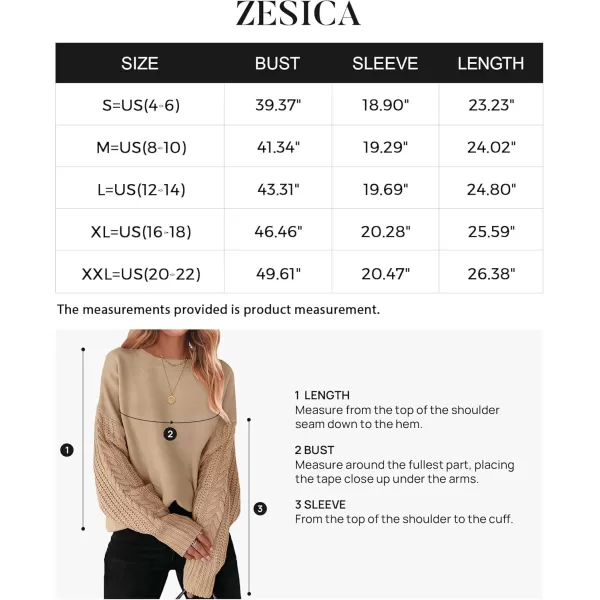 ZESICA Womens 2024 Fall Long Sleeve Crew Neck Solid Color Cable Knit Chunky Casual Oversized Pullover Sweater TopsKhaki