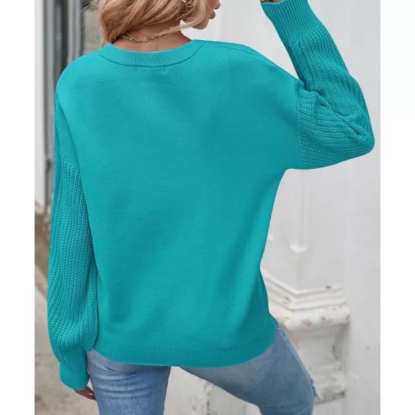 ZESICA Womens 2024 Fall Long Sleeve Crew Neck Solid Color Cable Knit Chunky Casual Oversized Pullover Sweater TopsLakeblue