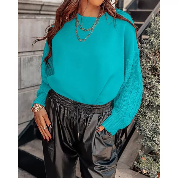 ZESICA Womens 2024 Fall Long Sleeve Crew Neck Solid Color Cable Knit Chunky Casual Oversized Pullover Sweater TopsLakeblue