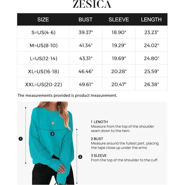 ZESICA Womens 2024 Fall Long Sleeve Crew Neck Solid Color Cable Knit Chunky Casual Oversized Pullover Sweater TopsLakeblue
