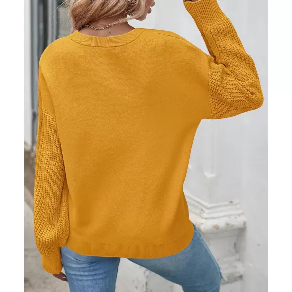 ZESICA Womens 2024 Fall Long Sleeve Crew Neck Solid Color Cable Knit Chunky Casual Oversized Pullover Sweater TopsMustard
