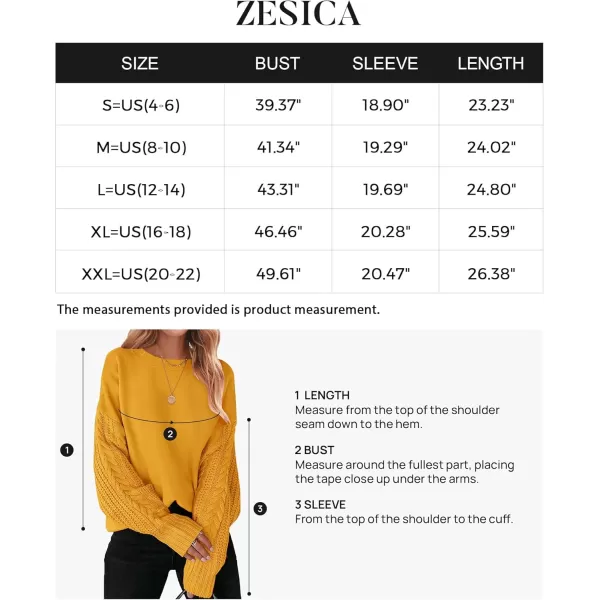 ZESICA Womens 2024 Fall Long Sleeve Crew Neck Solid Color Cable Knit Chunky Casual Oversized Pullover Sweater TopsMustard