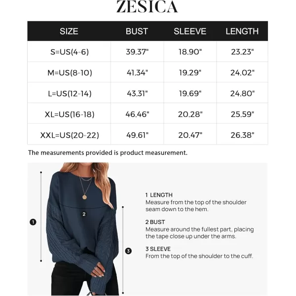 ZESICA Womens 2024 Fall Long Sleeve Crew Neck Solid Color Cable Knit Chunky Casual Oversized Pullover Sweater TopsNavy