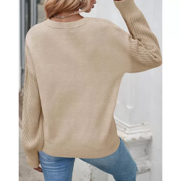 ZESICA Womens 2024 Fall Long Sleeve Crew Neck Solid Color Cable Knit Chunky Casual Oversized Pullover Sweater TopsOatmeal