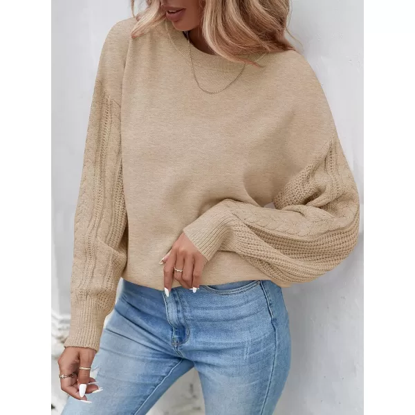 ZESICA Womens 2024 Fall Long Sleeve Crew Neck Solid Color Cable Knit Chunky Casual Oversized Pullover Sweater TopsOatmeal