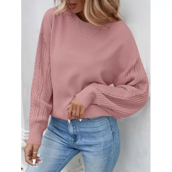 ZESICA Womens 2024 Fall Long Sleeve Crew Neck Solid Color Cable Knit Chunky Casual Oversized Pullover Sweater TopsPurple