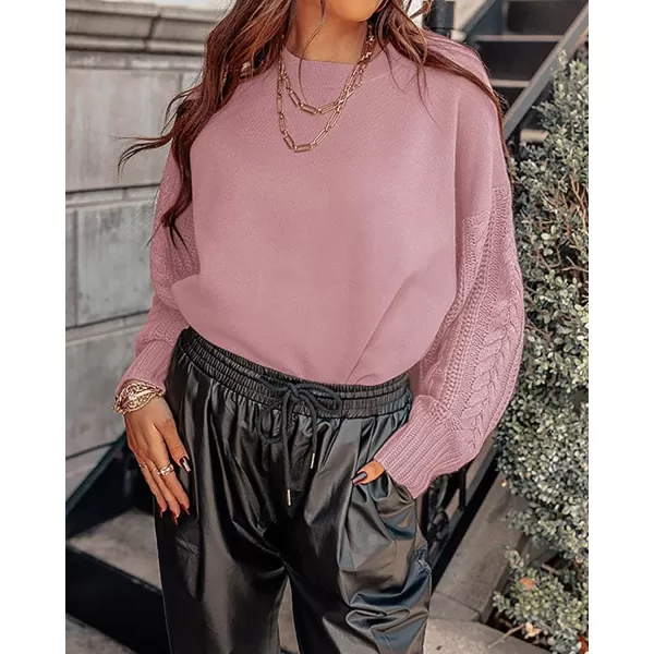 ZESICA Womens 2024 Fall Long Sleeve Crew Neck Solid Color Cable Knit Chunky Casual Oversized Pullover Sweater TopsPurple