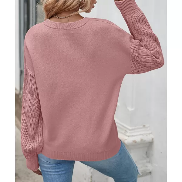 ZESICA Womens 2024 Fall Long Sleeve Crew Neck Solid Color Cable Knit Chunky Casual Oversized Pullover Sweater TopsPurple