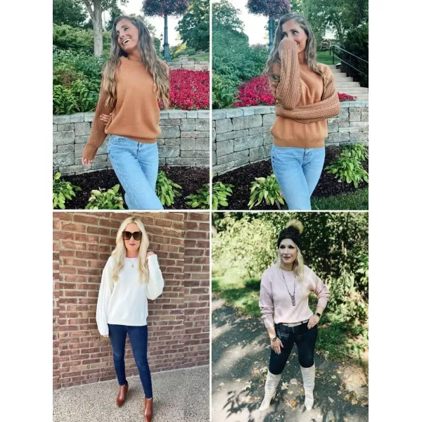 ZESICA Womens 2024 Fall Long Sleeve Crew Neck Solid Color Cable Knit Chunky Casual Oversized Pullover Sweater TopsPurple